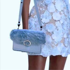 Rebecca Minkoff Faux Fur Crossbody  Powder Blue Bag New with Tags
